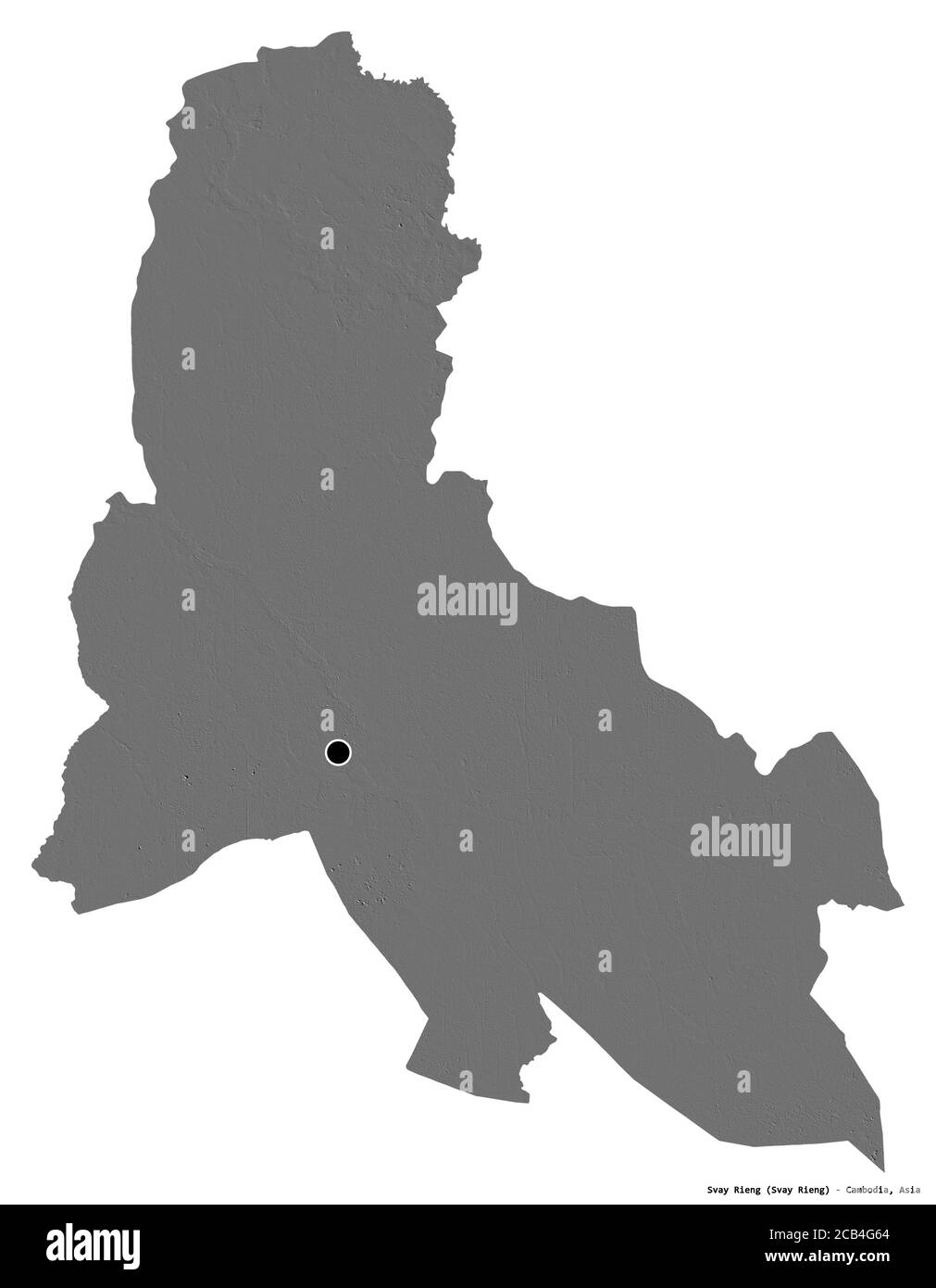 Forme de Svay Rieng, province du Cambodge, avec sa capitale isolée sur fond blanc. Carte d'élévation à deux niveaux. Rendu 3D Banque D'Images