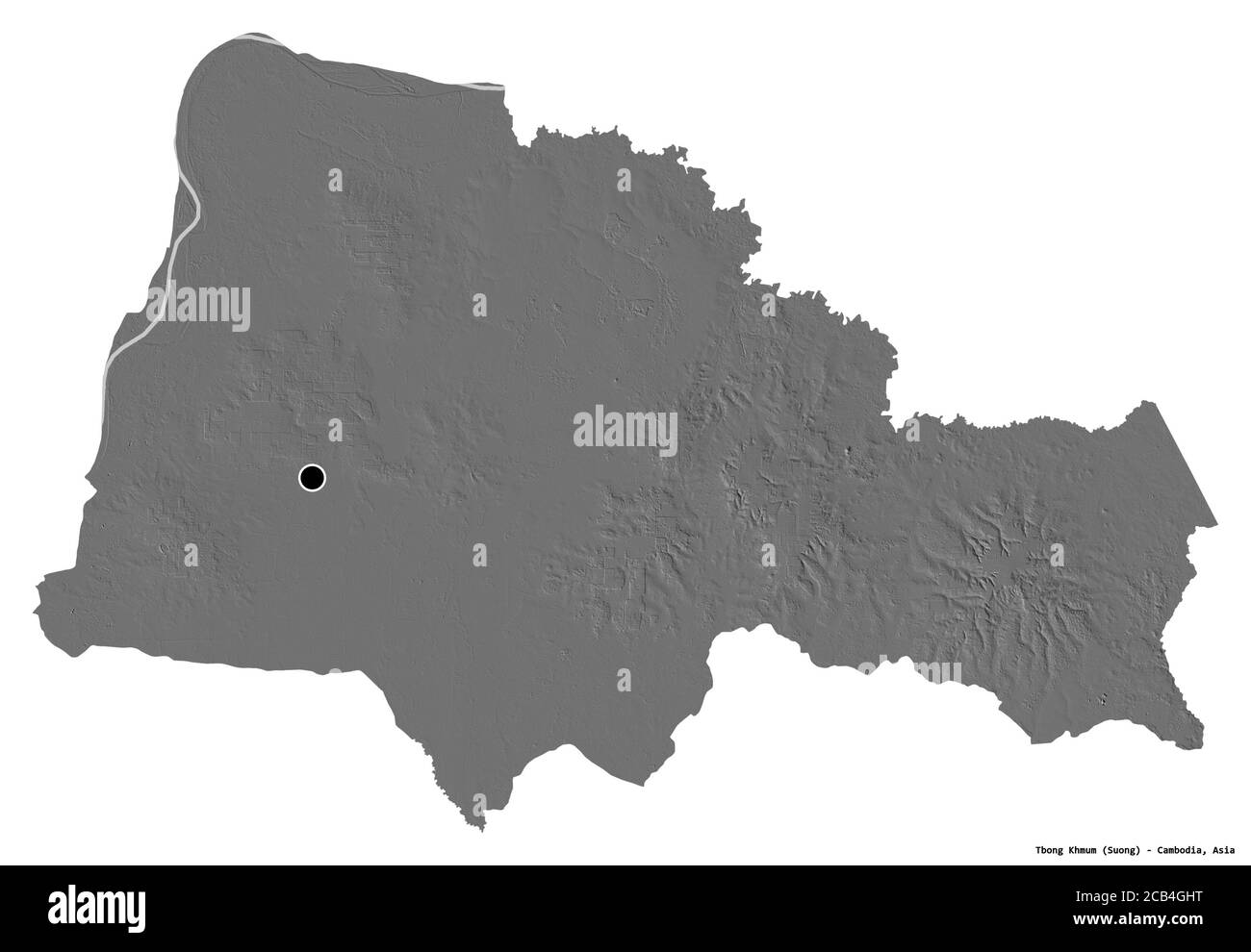 Forme de Tbong Khmum, province du Cambodge, avec sa capitale isolée sur fond blanc. Carte d'élévation à deux niveaux. Rendu 3D Banque D'Images