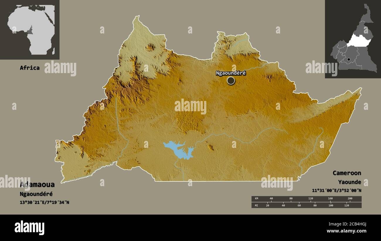 Forme D Adamaoua R Gion Du Cameroun Et Sa Capitale Echelle De Forme D Adamaoua Region Du Cameroun Et Sa Capitale Echelle De Distance Apercus Et Etiquettes Carte Topographique De Relief Rendu 3d 2cb4hgj