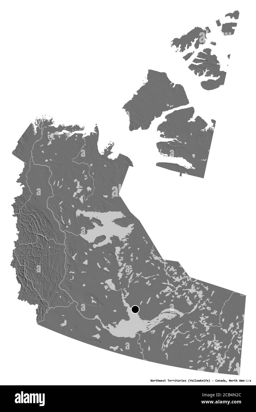 Forme des Territoires du Nord-Ouest, territoire du Canada, avec sa capitale isolée sur fond blanc. Carte d'élévation à deux niveaux. Rendu 3D Banque D'Images