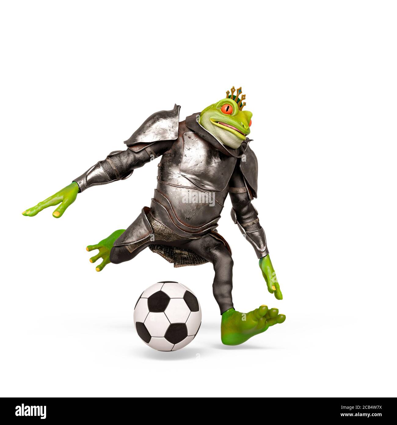 lord frog joue au football sur fond blanc, illustration 3d Banque D'Images