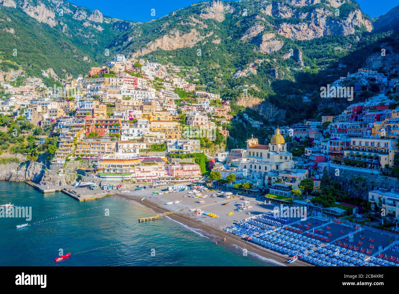 Vue aérienne de Positano sur la côte italienne d'Amalfi Banque D'Images