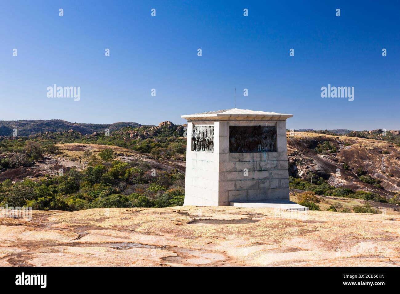 Collines de Matobo, Mémorial de patrouille de Shangani au sommet de la colline 'vue du monde', Parc national de Matobo, Bulawayo, Matabeleland Sud, Zimbabwe, Afrique Banque D'Images