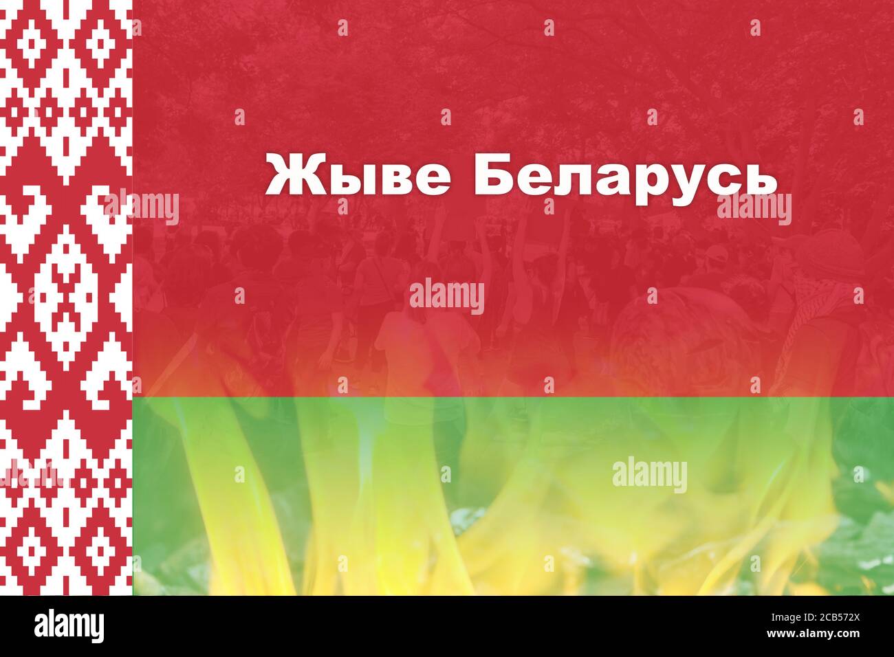 (Live Belarus ) personnes en manifestation après les élections présidentielles de 2020 en Biélorussie, le drapeau de la Biélorussie Live Belarus Banque D'Images
