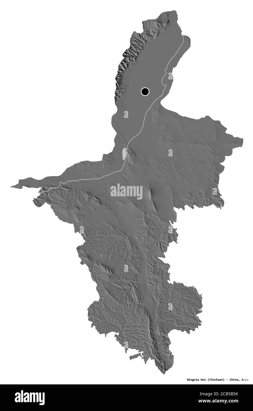 Forme de Ningxia hui, région autonome de Chine, avec sa capitale isolée sur fond blanc. Carte d'élévation à deux niveaux. Rendu 3D Banque D'Images