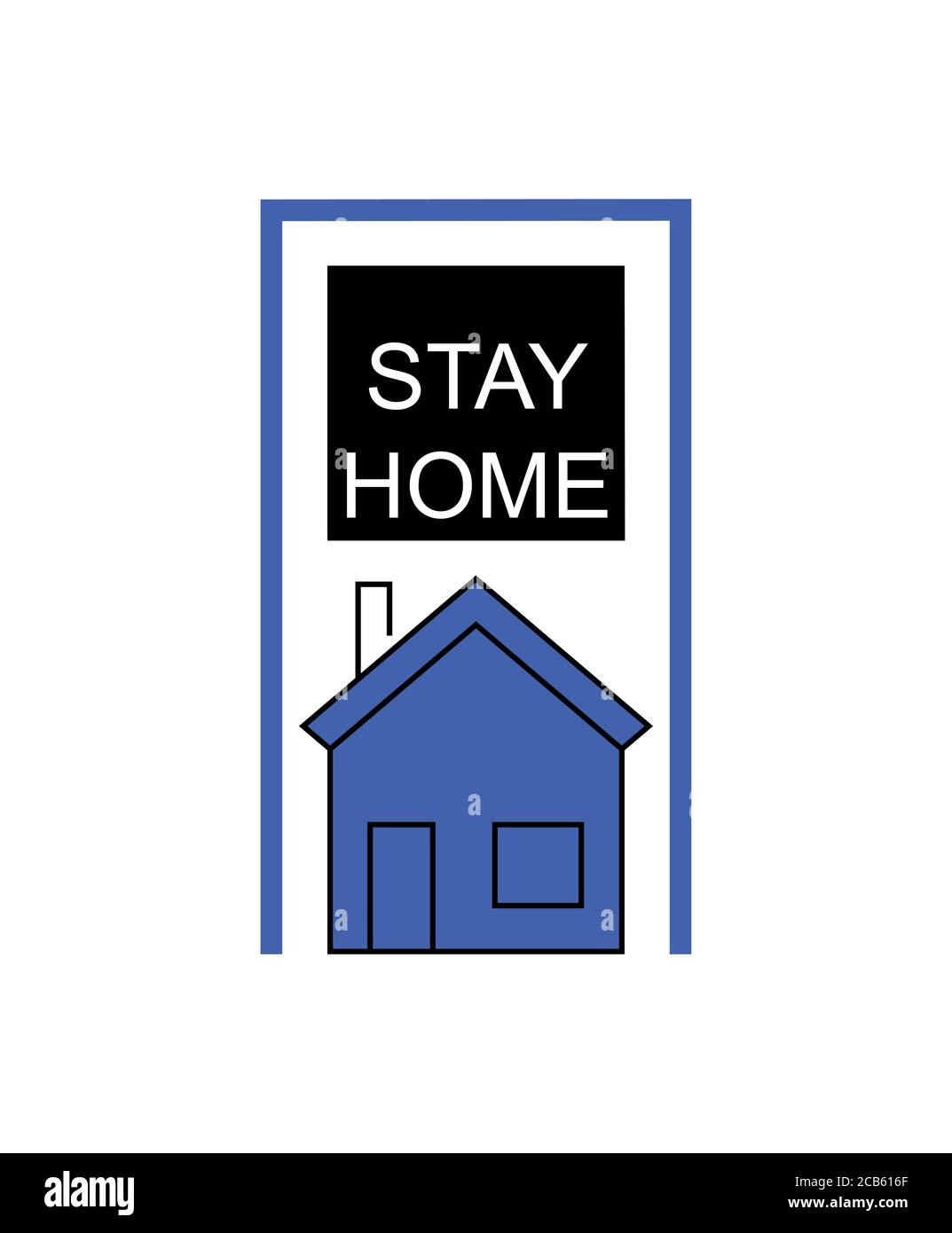noir séjour et lettrage maison et maison bleue sur blanc arrière-plan Illustration de Vecteur