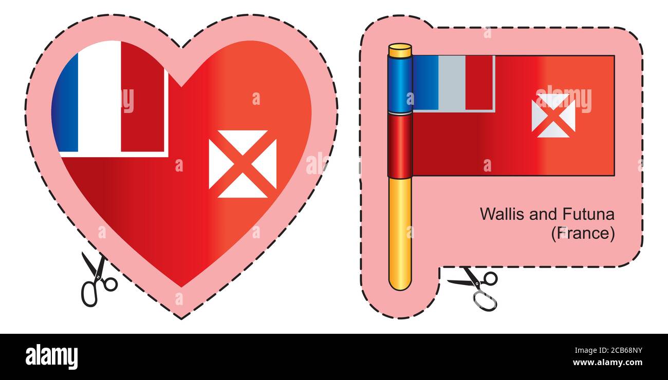 Drapeau de Wallis et Futuna. Communauté de l'île française dans le Pacifique Sud. Symbole de coupe vectorielle ici, isolé sur blanc. Peut être utilisé pour la conception, les autocollants, Illustration de Vecteur