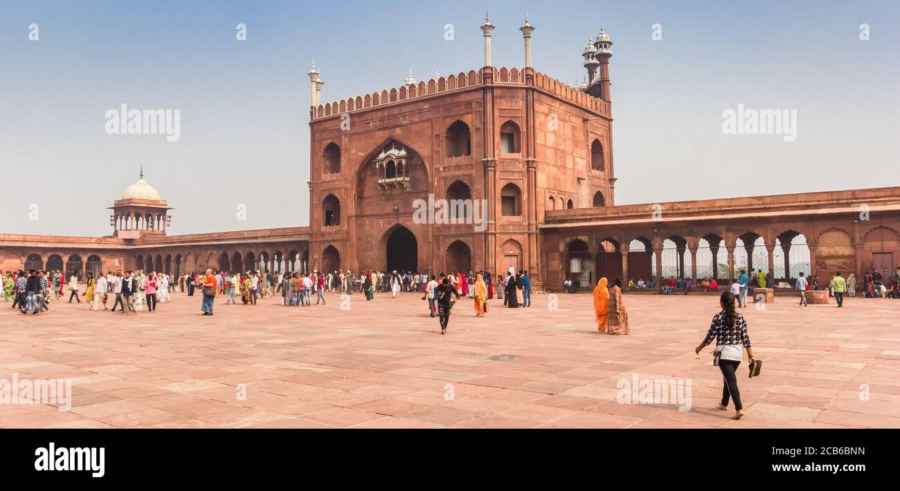 Panorama de la porte d'entrée de la mosquée Jama Masjid à New Delhi, Inde Banque D'Images