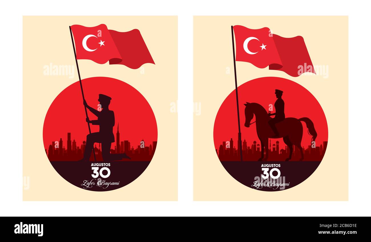 zafer bayrami célébration avec des soldats dans le cheval agitant des drapeaux vecteur conception de l'illustration Illustration de Vecteur