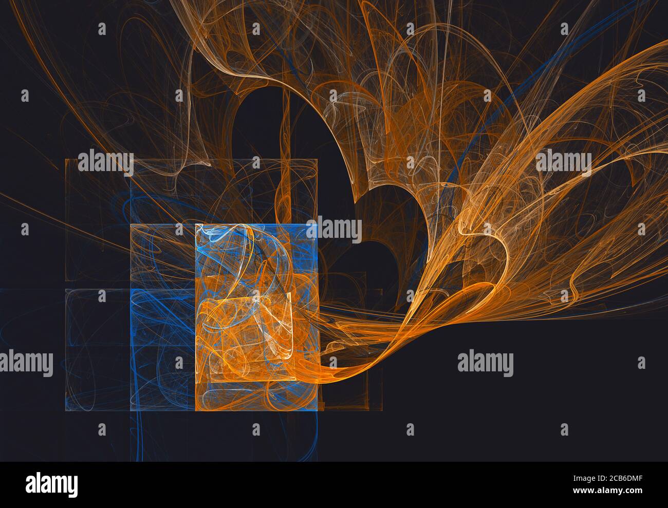 Fractales, rectangles abstraits qui émettent des lignes et des ondes orange Banque D'Images
