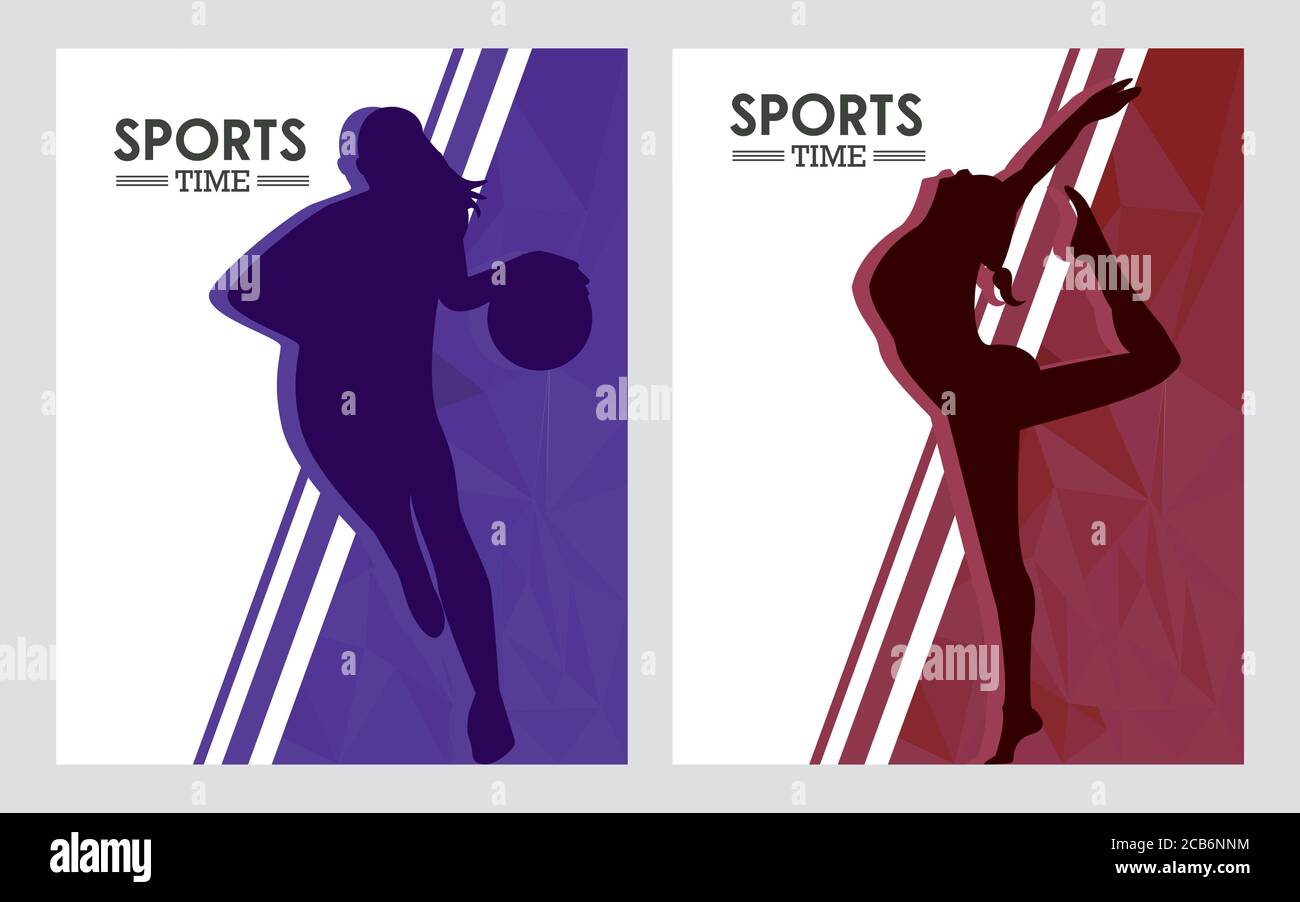 femmes sportives pratiquant le basket-ball et la danse sport silhouette illustration vectorielle conception Illustration de Vecteur