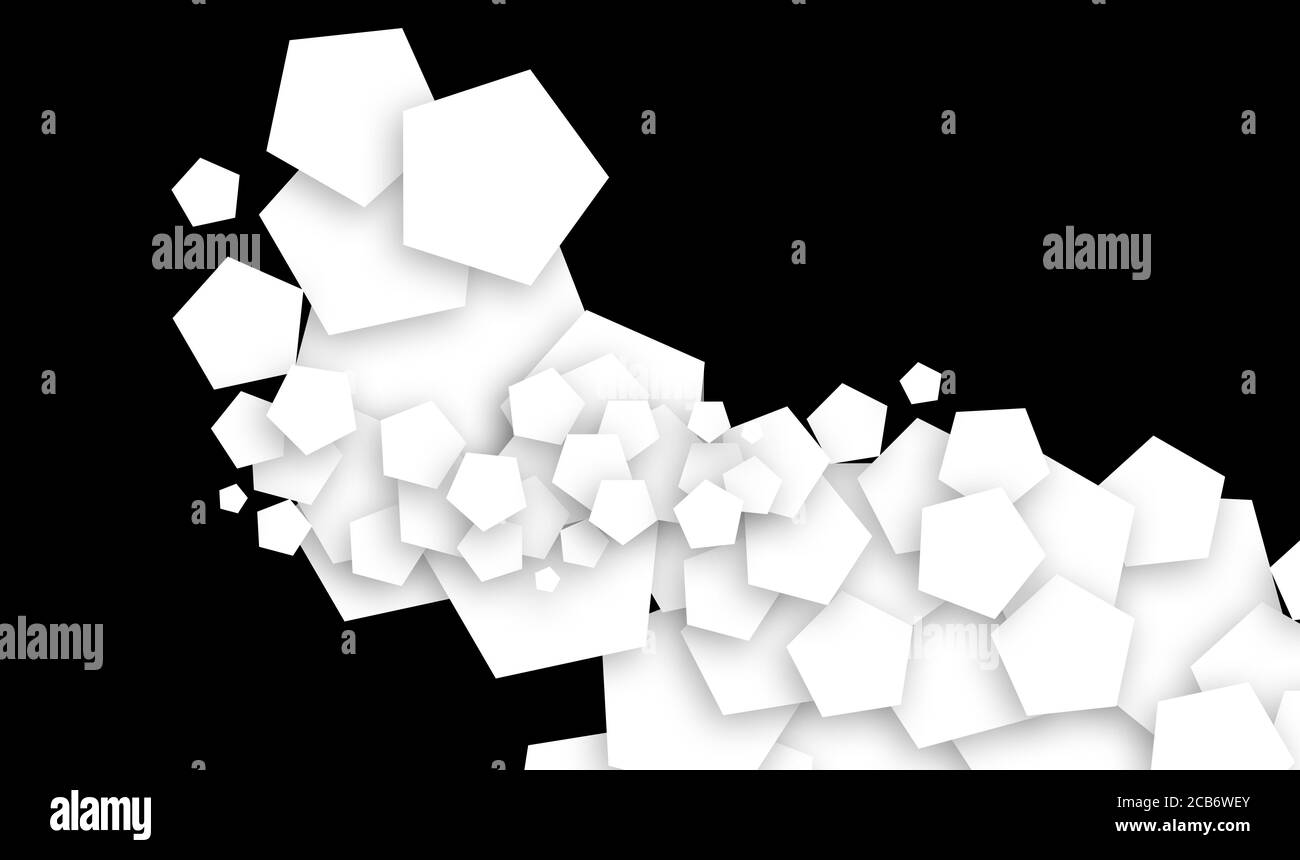 conception abstraite de concept fait de pentagone créant la conception fractale émergeant d'un coin, créé en superposant sur l'autre dans noir isolé backgrou Banque D'Images