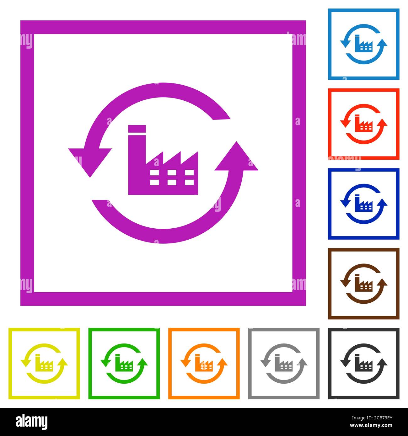 Rétablir les valeurs par défaut des icônes de couleur plate dans les cadres carrés sur fond blanc Illustration de Vecteur