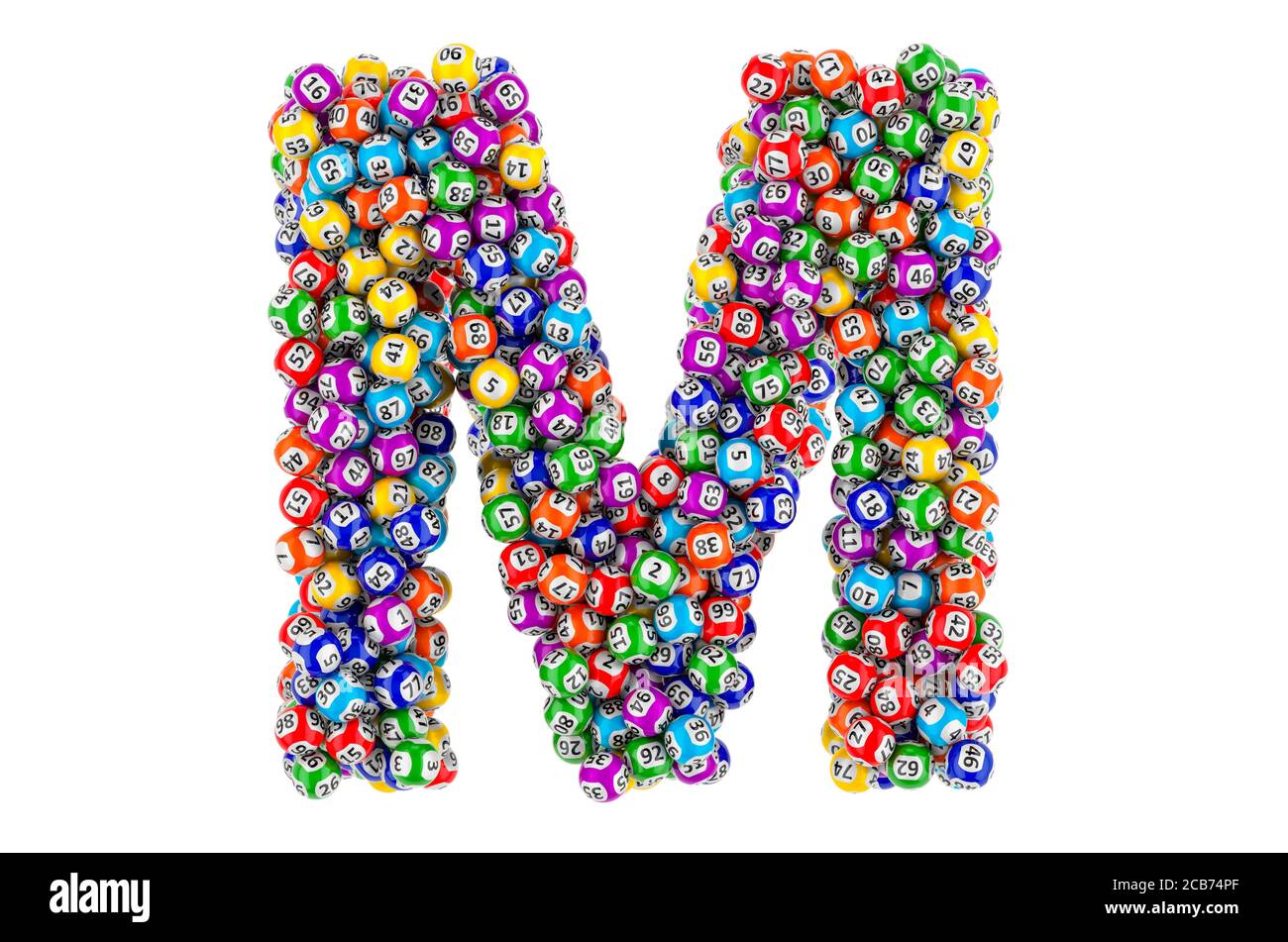 Lettre M, de ballons de loterie. Rendu 3D isolé sur fond blanc Banque D'Images