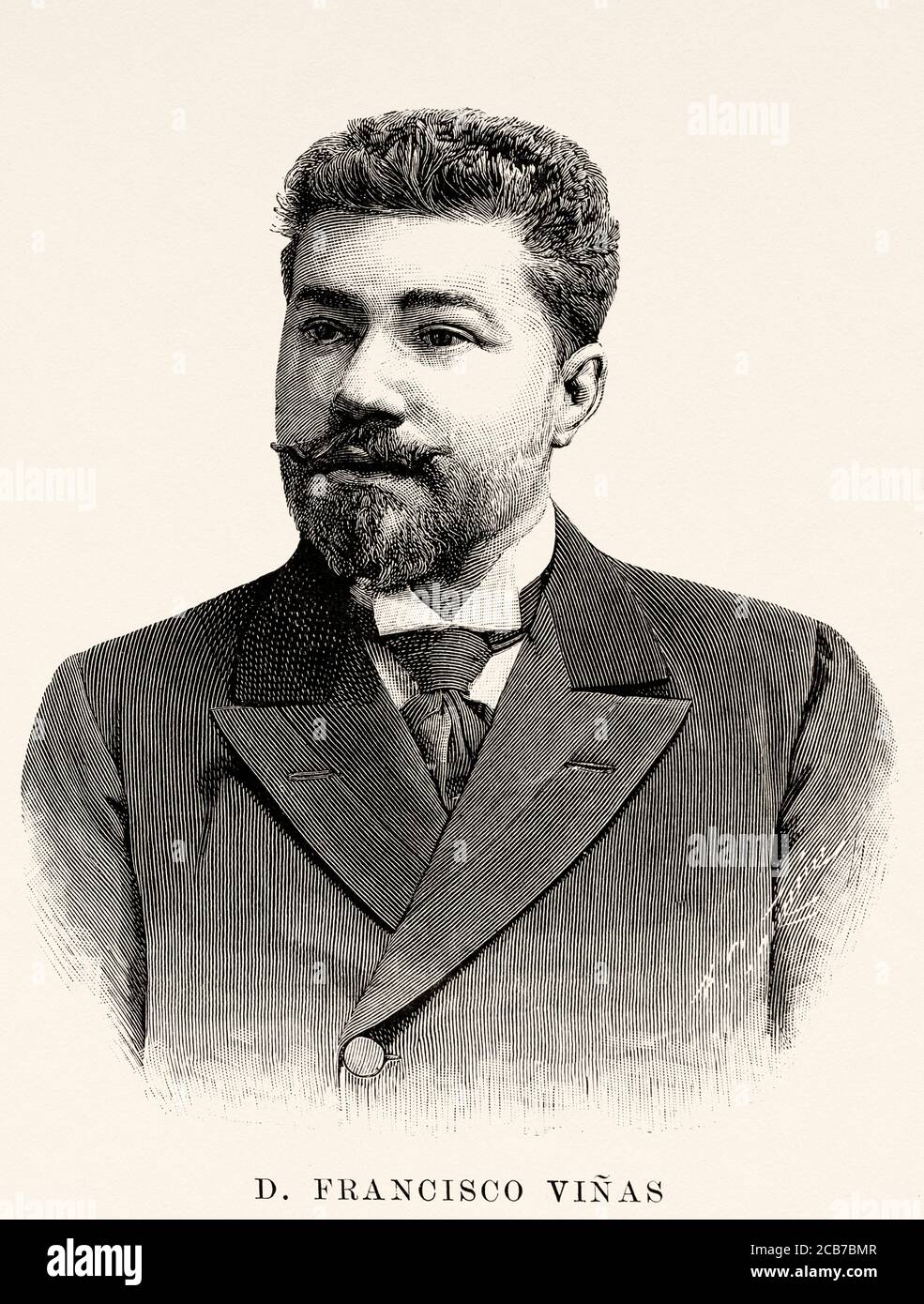 Portrait de Francisco Viñas Dordal (Moya 1863 - Barcelone 1933) ténor espagnol du 19ème siècle, Espagne. Illustration gravée de la Ilustracion Española y Americana datant du XIXe siècle 1894 Banque D'Images