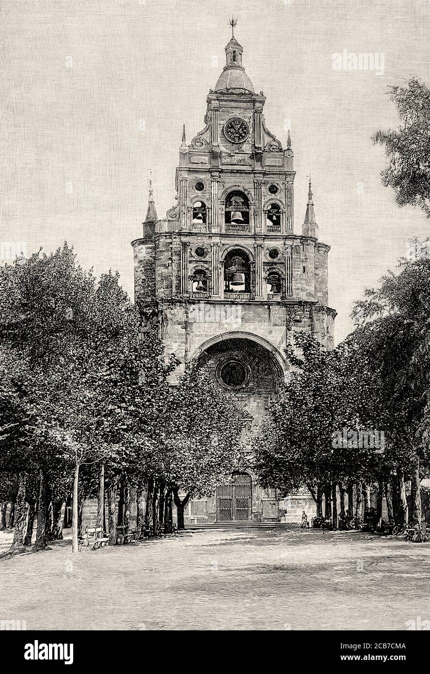 La basilique notre-Dame de Begoña est le sanctuaire de la mère de Dieu de Begoña, sainte patronne de la seigneurie de Vizcaya, Bilbao. Pays basque, Espagne. Illustration gravée de la Ilustracion Española y Americana datant du XIXe siècle 1894 Banque D'Images