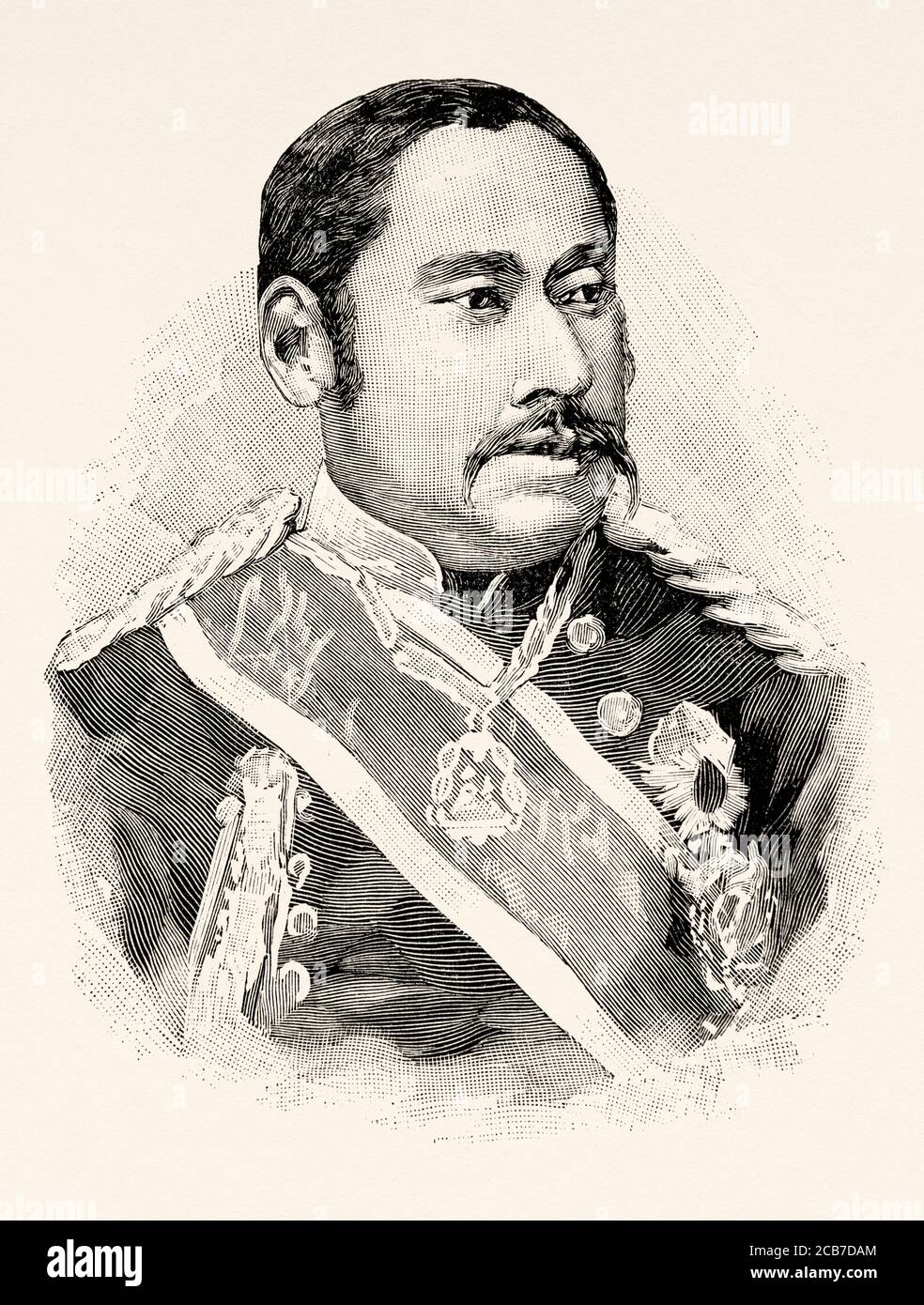 Portrait du prince Arisugawa Taruhito (1835-1895) 9e tête de la ligne Arisugawa-no-miya. Famille impériale japonaise. Japon. Illustration gravée de la Ilustracion Española y Americana datant du XIXe siècle 1894 Banque D'Images