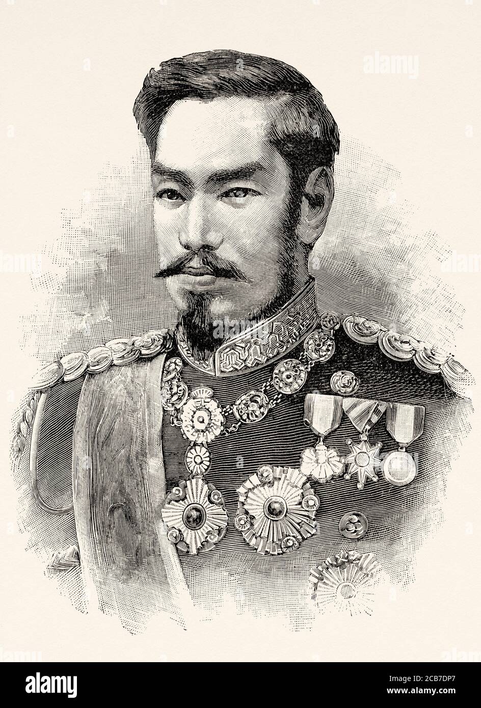 Portrait de l'empereur japonais Meiji (1852-1912) empereur du Japon de 1867 à 1912. Japon. Illustration gravée de la Ilustracion Española y Americana datant du XIXe siècle 1894 Banque D'Images