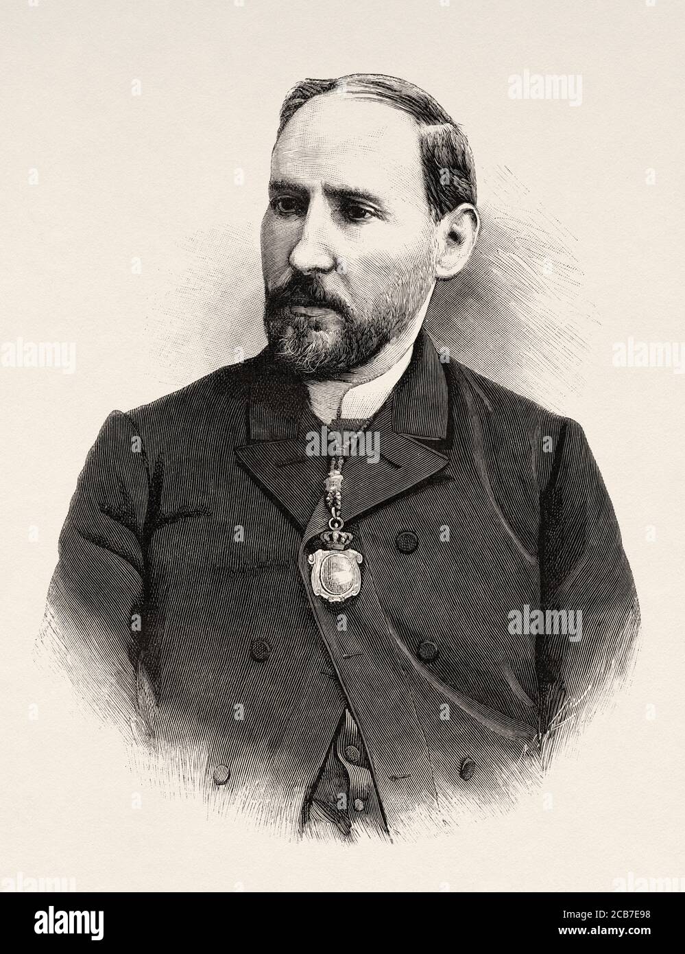 Portrait de Santiago Ramón y Cajal, 1852-1934. Neuroscientifique et pathologiste espagnol, Espagne. Illustration gravée de la Ilustracion Española y Americana datant du XIXe siècle 1894 Banque D'Images