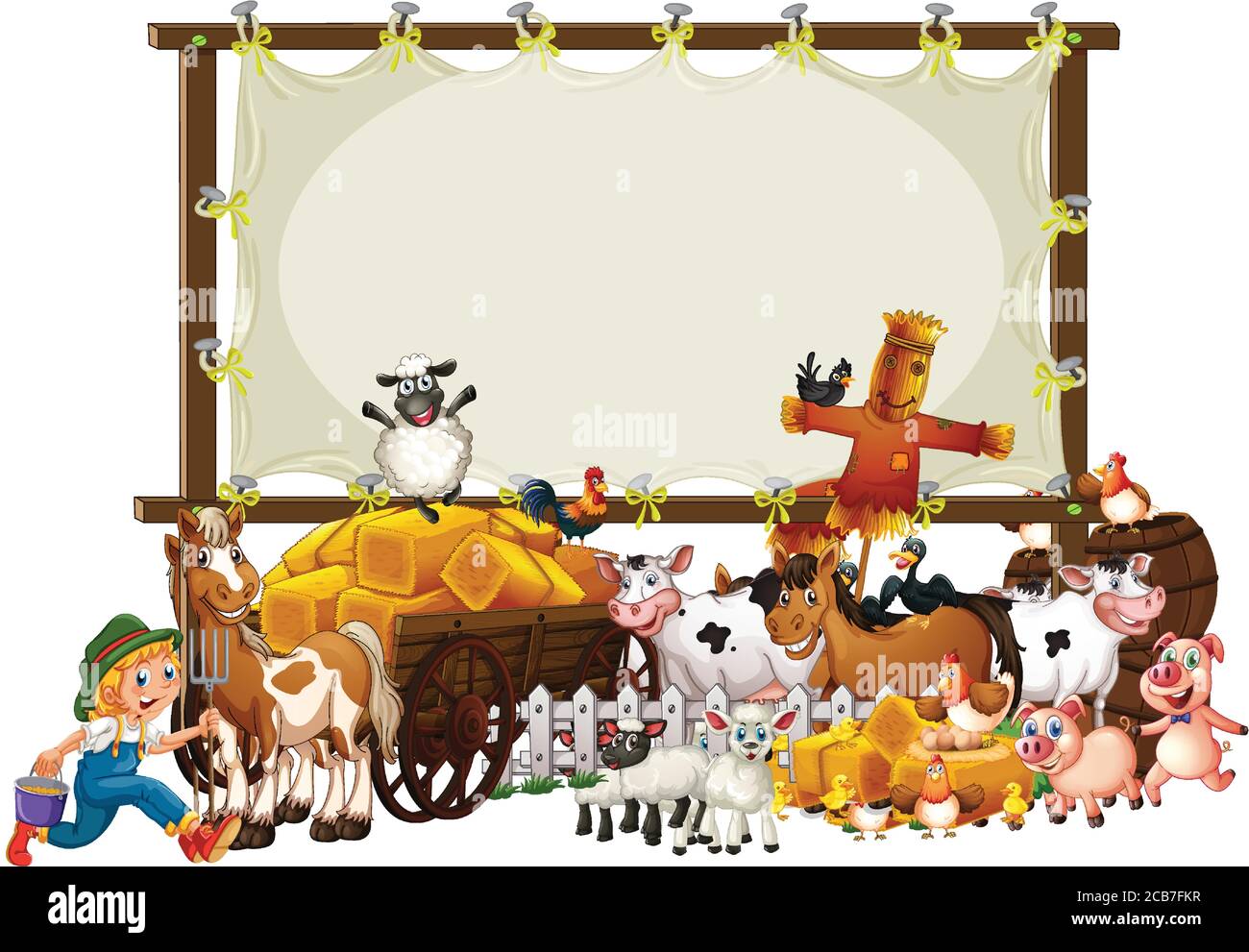 Ferme d'animaux avec illustration de bannière vierge Illustration de Vecteur