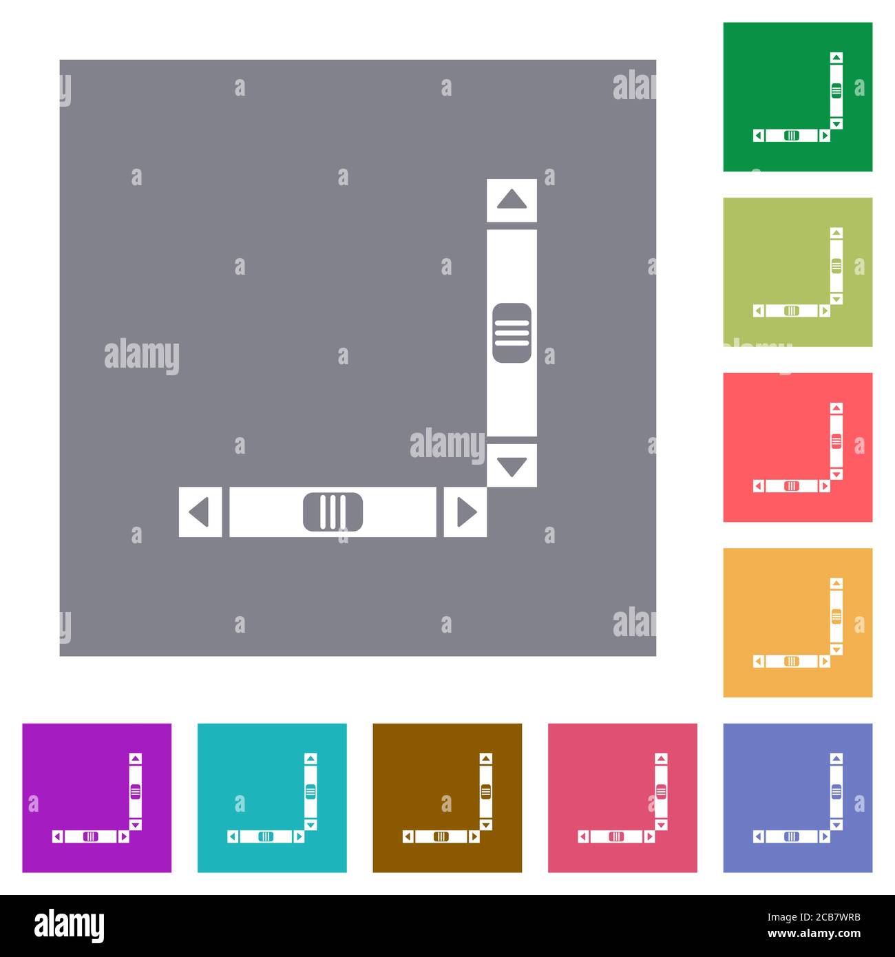 Barres de défilement verticales et horizontales icônes plates de couleur simple fonds carrés Illustration de Vecteur