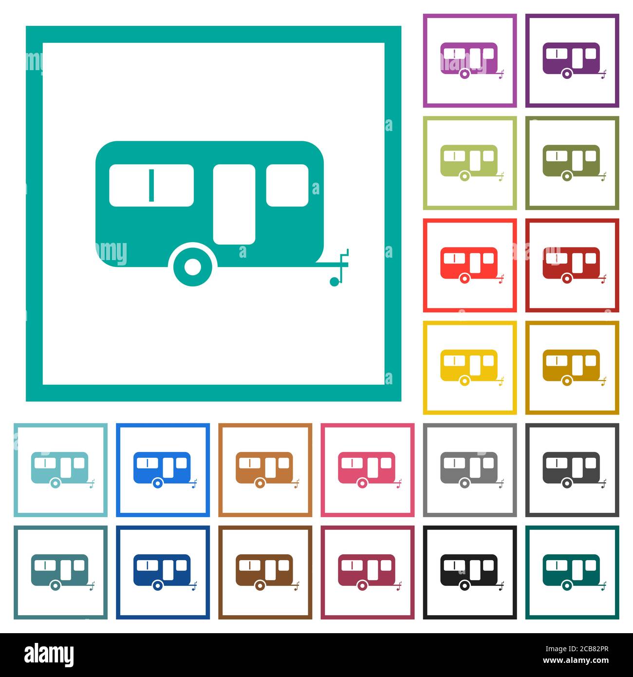 Remorque caravane icônes de couleur plate avec cadres quadrants en blanc arrière-plan Illustration de Vecteur