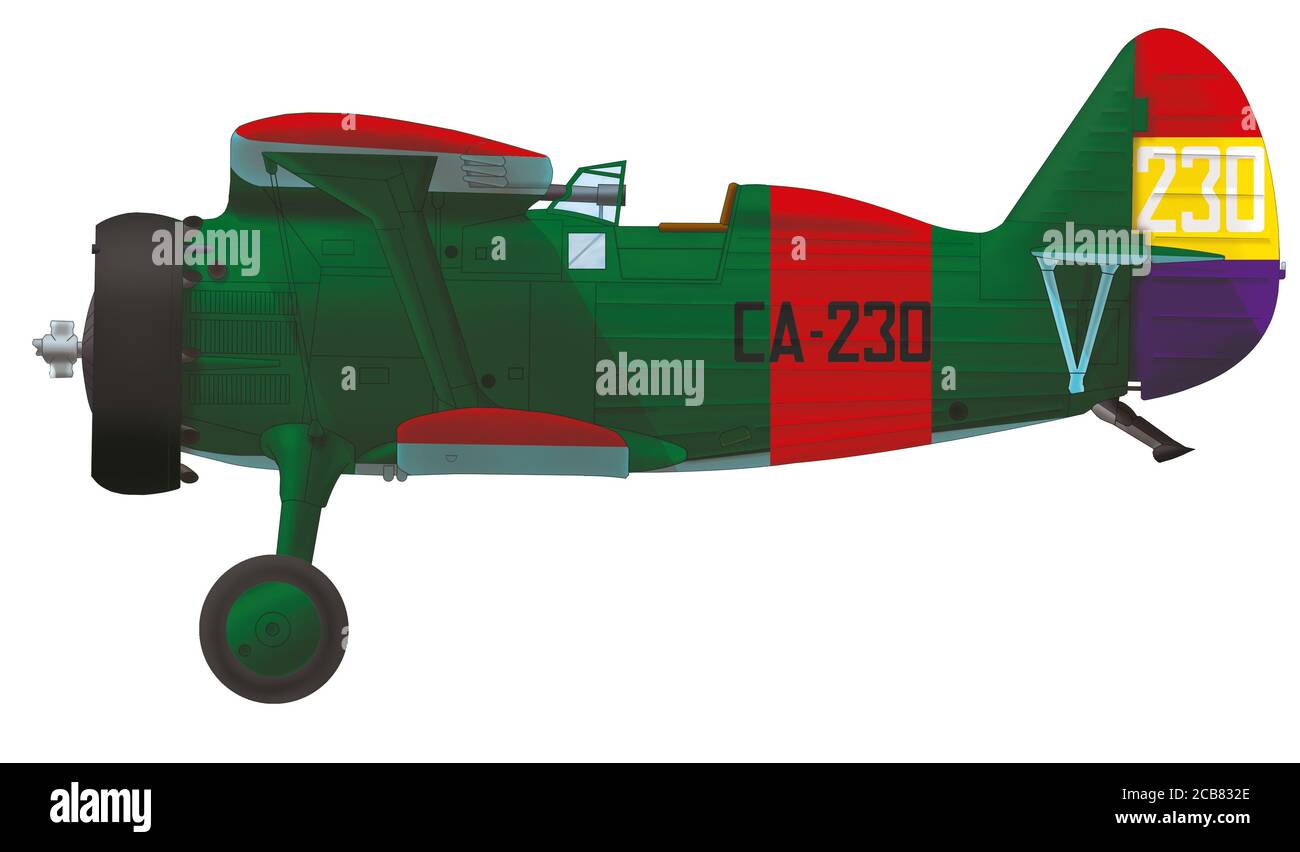 Polikarpov I-15 (CA-230) du vol de nuit de Fighter (Escuadrilla de Vuelo Nocturno) de l'armée de l'air républicaine espagnole, fin 1938 Banque D'Images