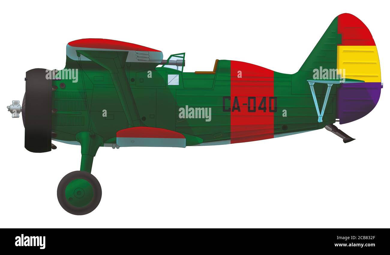 Polikarpov I-15 (CA-040) du 1er vol du 26e Groupe de l'armée de l'air républicaine espagnole, janvier 1939 Banque D'Images