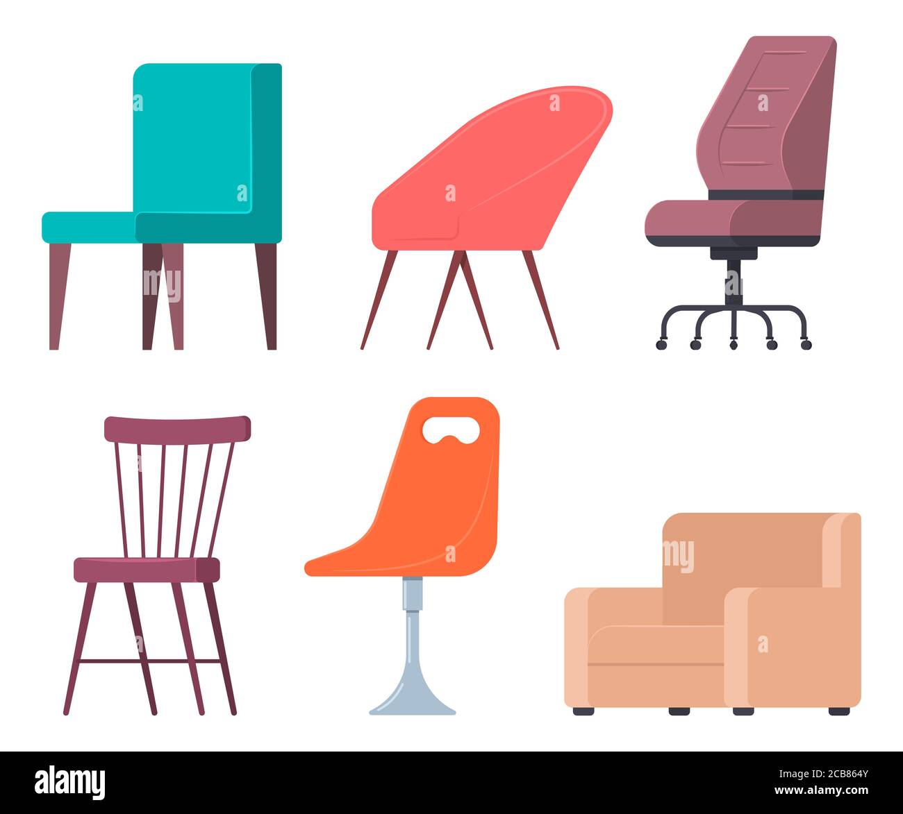 Chaises et fauteuils Vector ensemble plat de meubles de maison et de bureau  éléments isolés sur fond blanc Image Vectorielle Stock - Alamy