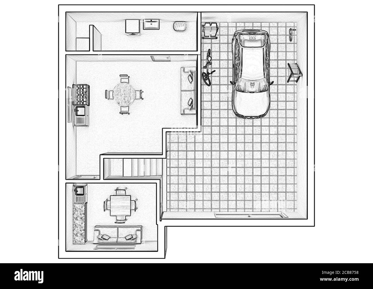 Esquisser l'illustration 3d du plan d'étage Banque D'Images