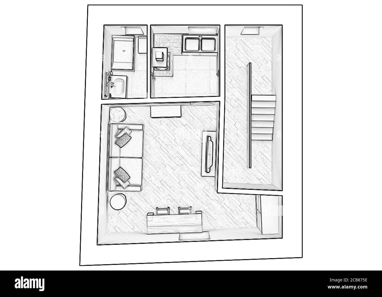 Esquisser l'illustration 3d du plan d'étage Banque D'Images