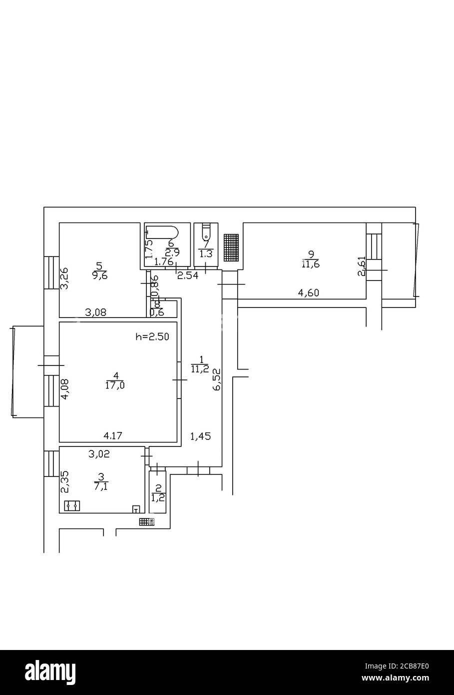 Plan d'étage. Plan d'appartement avec éléments de construction. Projet de maison. Banque D'Images