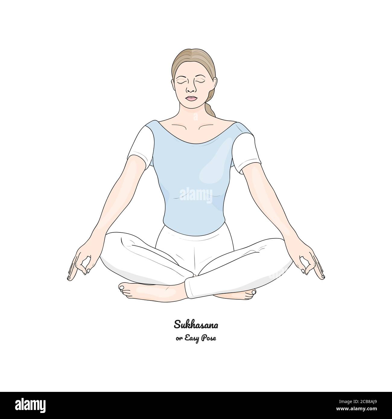 Sukhasana ou pose facile avec Gyan Mudra. Pratique de yoga. Vecteur. Illustration de Vecteur