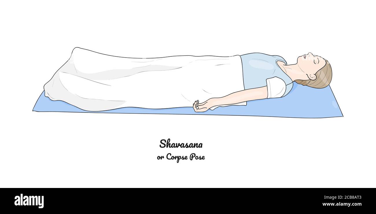 Shavasana ou corps poser avec une couverture. Pratique de yoga. Vecteur. Illustration de Vecteur