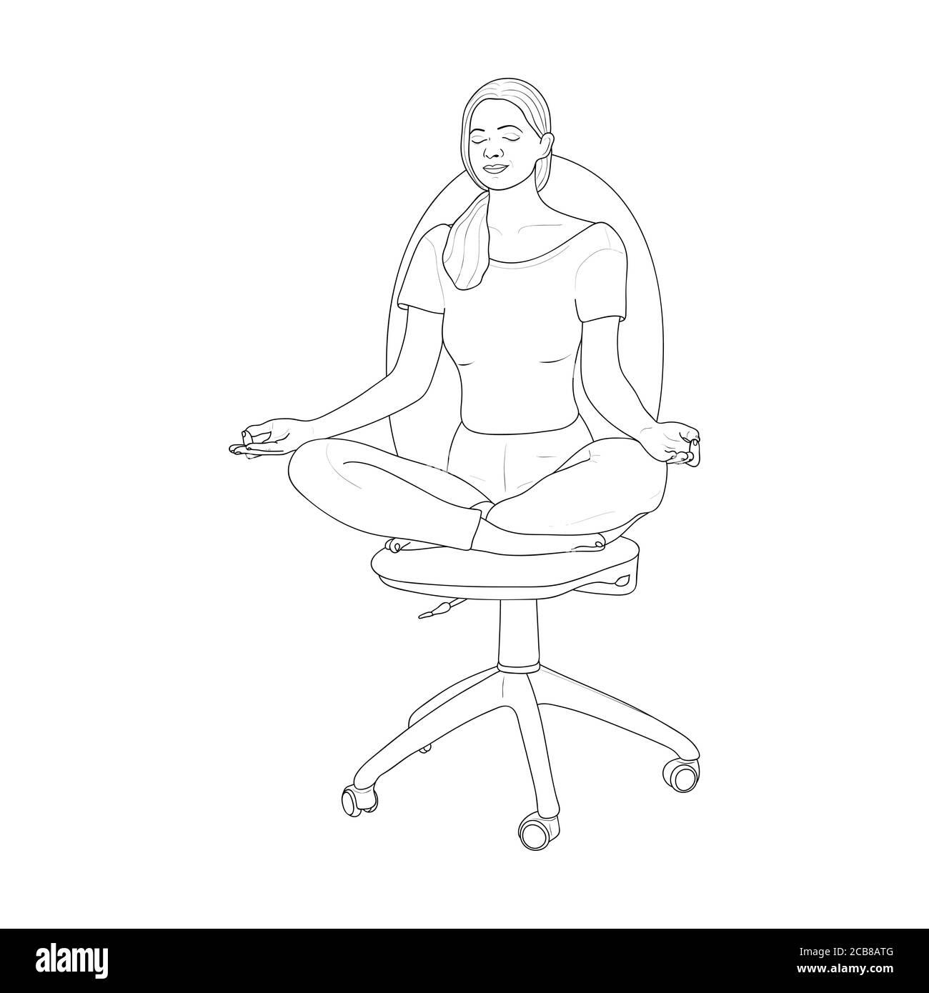 Une fille méditant sur la chaise de bureau. Vecteur. Illustration de Vecteur