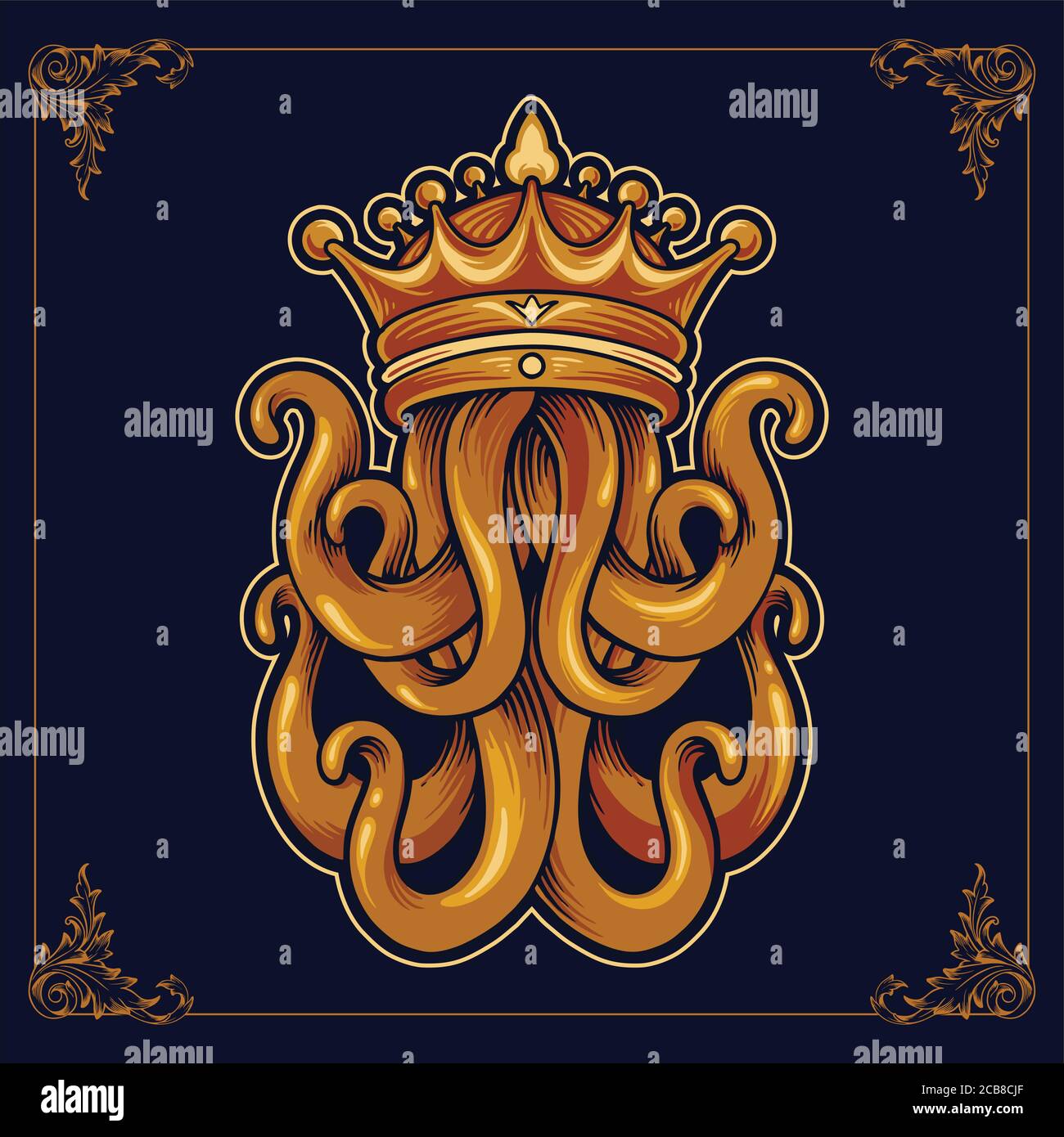 Kraken King Octopus avec Crown Luxury pour votre mascotte logo équipe Illustration de Vecteur