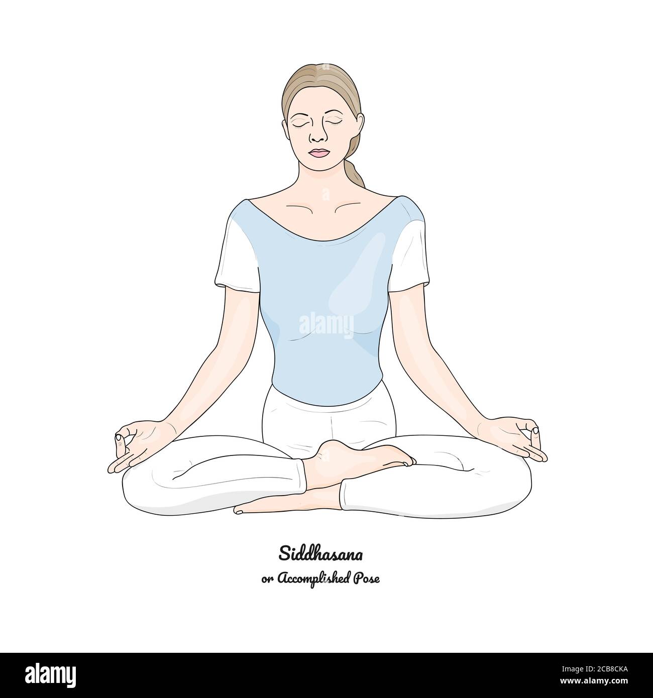 Siddhasana ou pose accomplie avec Chin Mudra. Pratique de yoga. Vecteur. Illustration de Vecteur