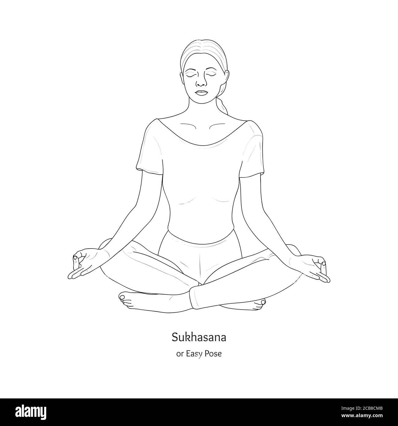 Sukhasana ou pose facile avec Chin Mudra. Pratique de yoga. Vecteur. Illustration de Vecteur