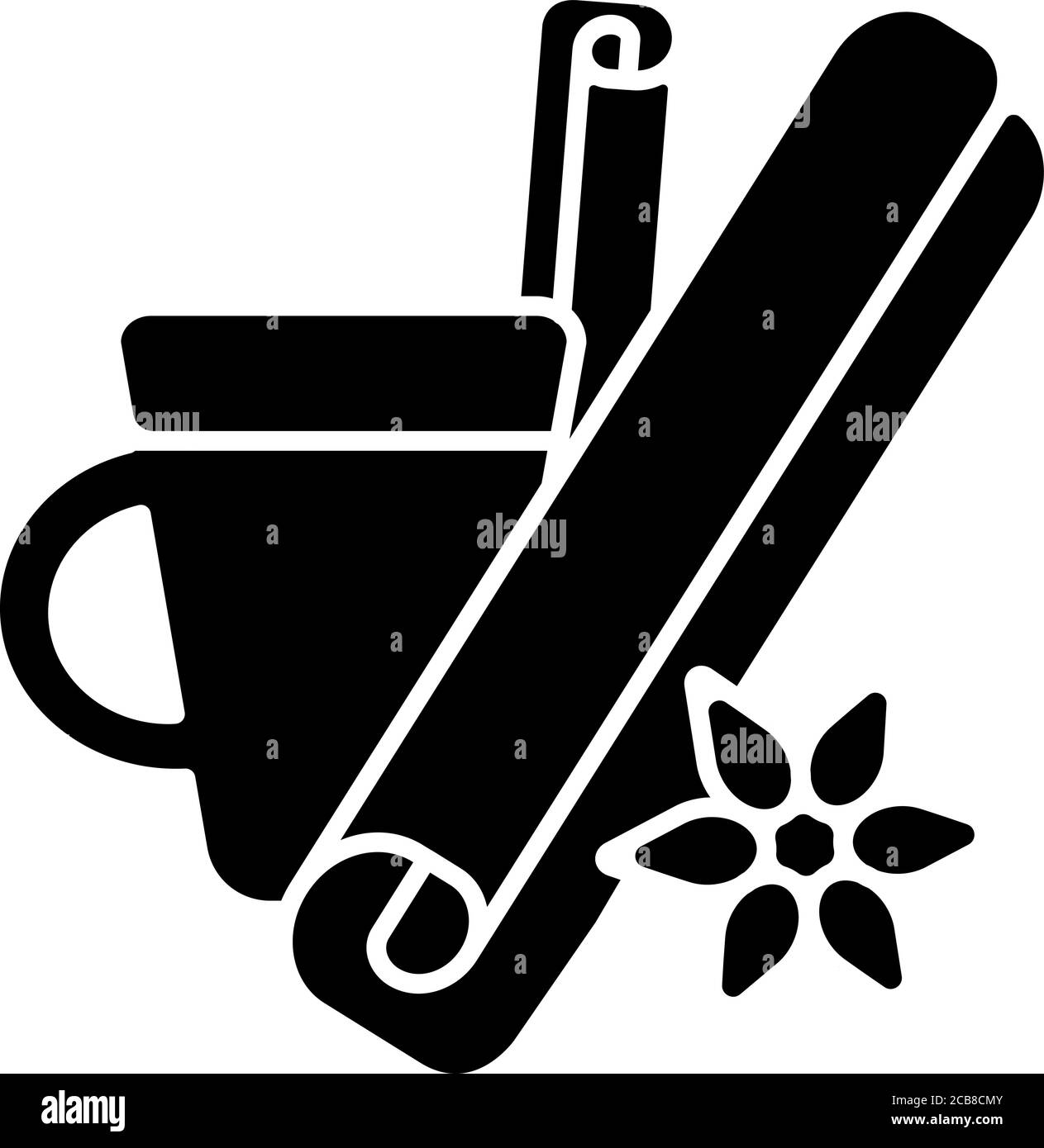 Icône de glyphe noir cannelle. Condiment aromatique pour les plats. Additif aromatisant. Épices de cuisine. Assaisonnements doux pour le dessert. Symbole de silhouette sur blanc Illustration de Vecteur