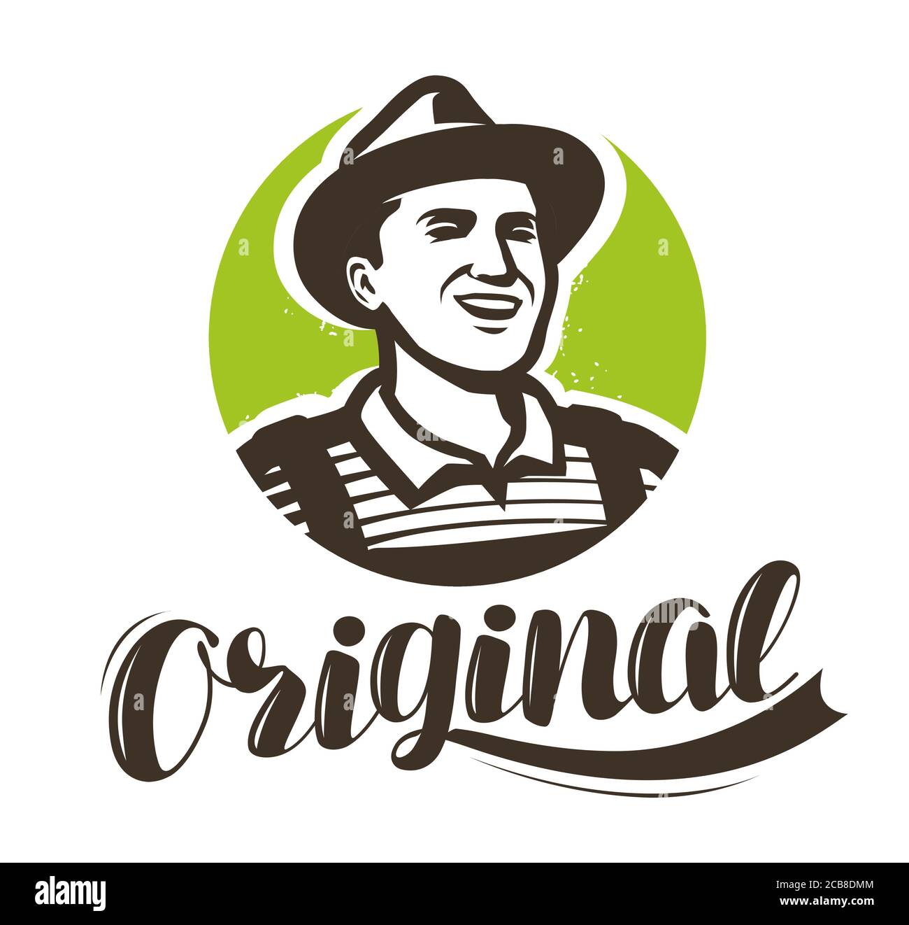 Joyeux fermier avec le logo de chapeau. Agriculture, symbole de l'agriculture Illustration de Vecteur