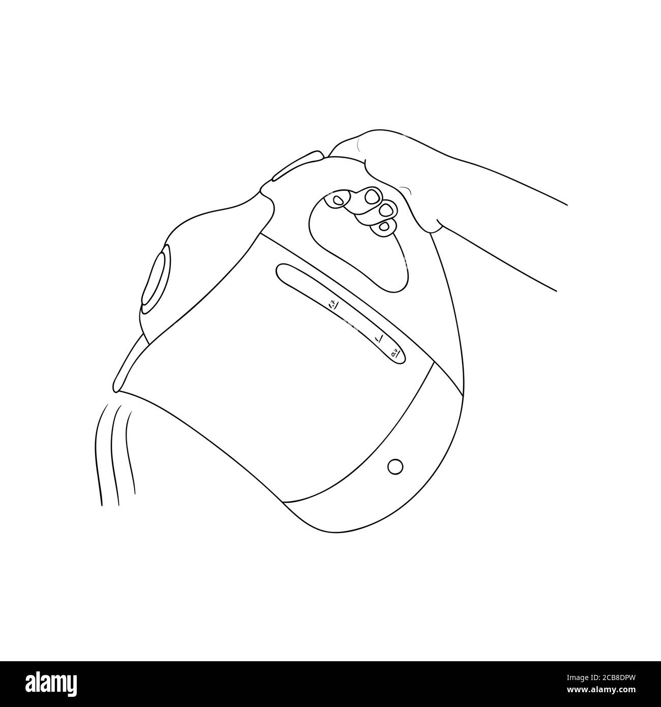 Une main tenant une bouilloire et versant de l'eau chaude. Vecteur. Illustration de Vecteur