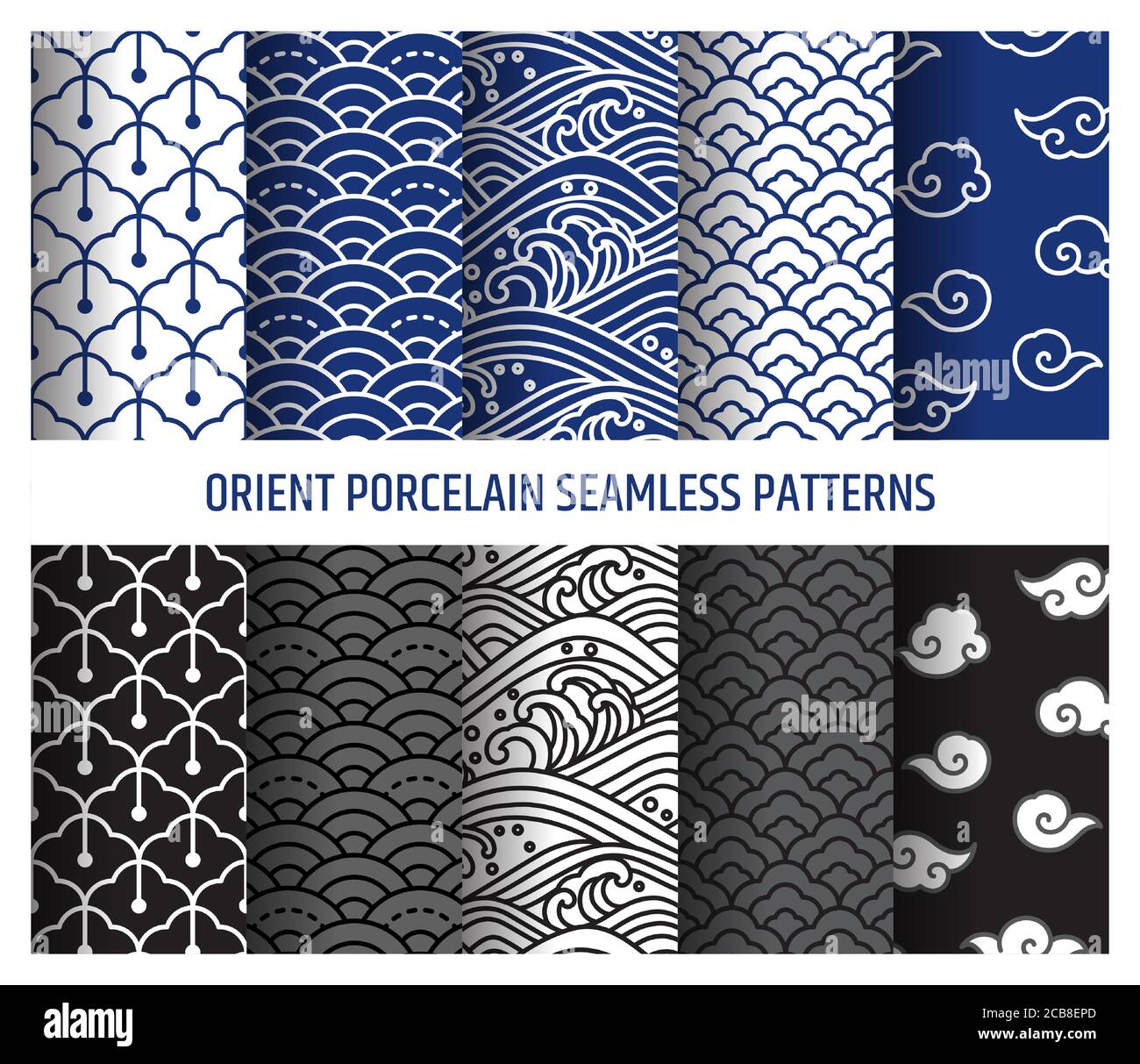 Illustration vectorielle des motifs de dessin au trait sans couture en porcelaine orientale. Fond de vague asiatique et de nuage. Illustration de Vecteur