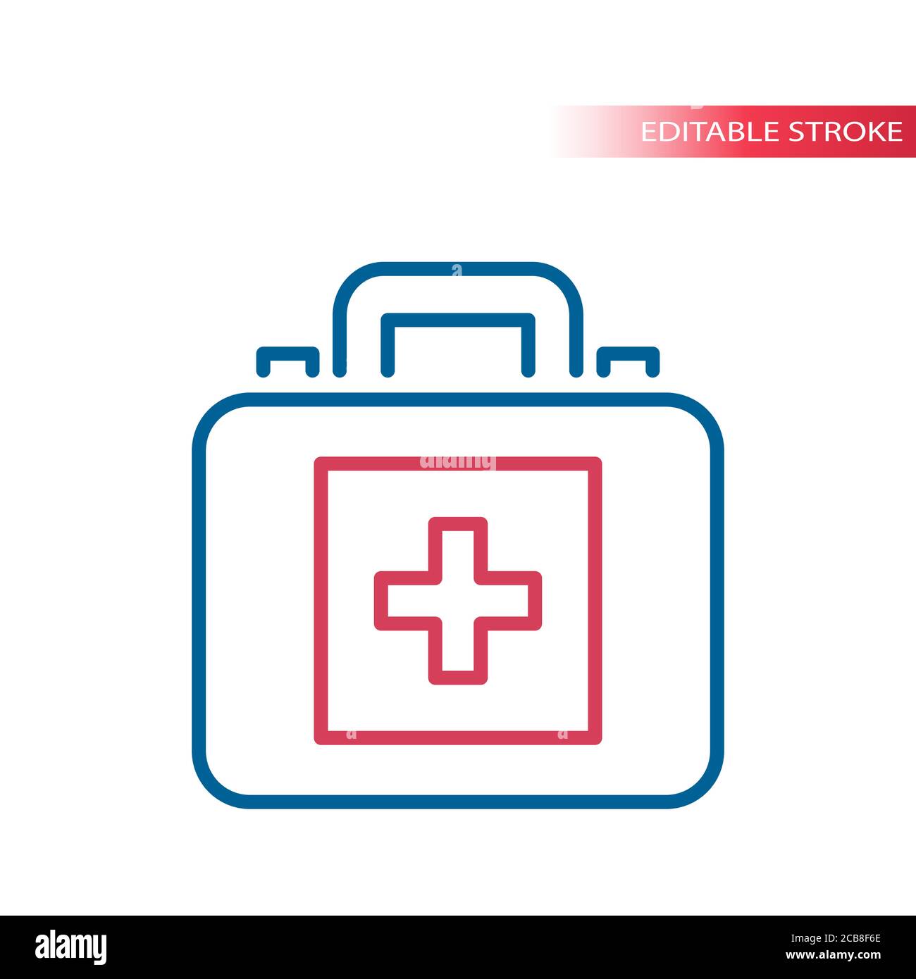 Icône de vecteur de ligne mince du sac ou de l'étui pour médecin. Sac de trousse de premiers soins avec symbole médical en croix, contour modifiable. Illustration de Vecteur