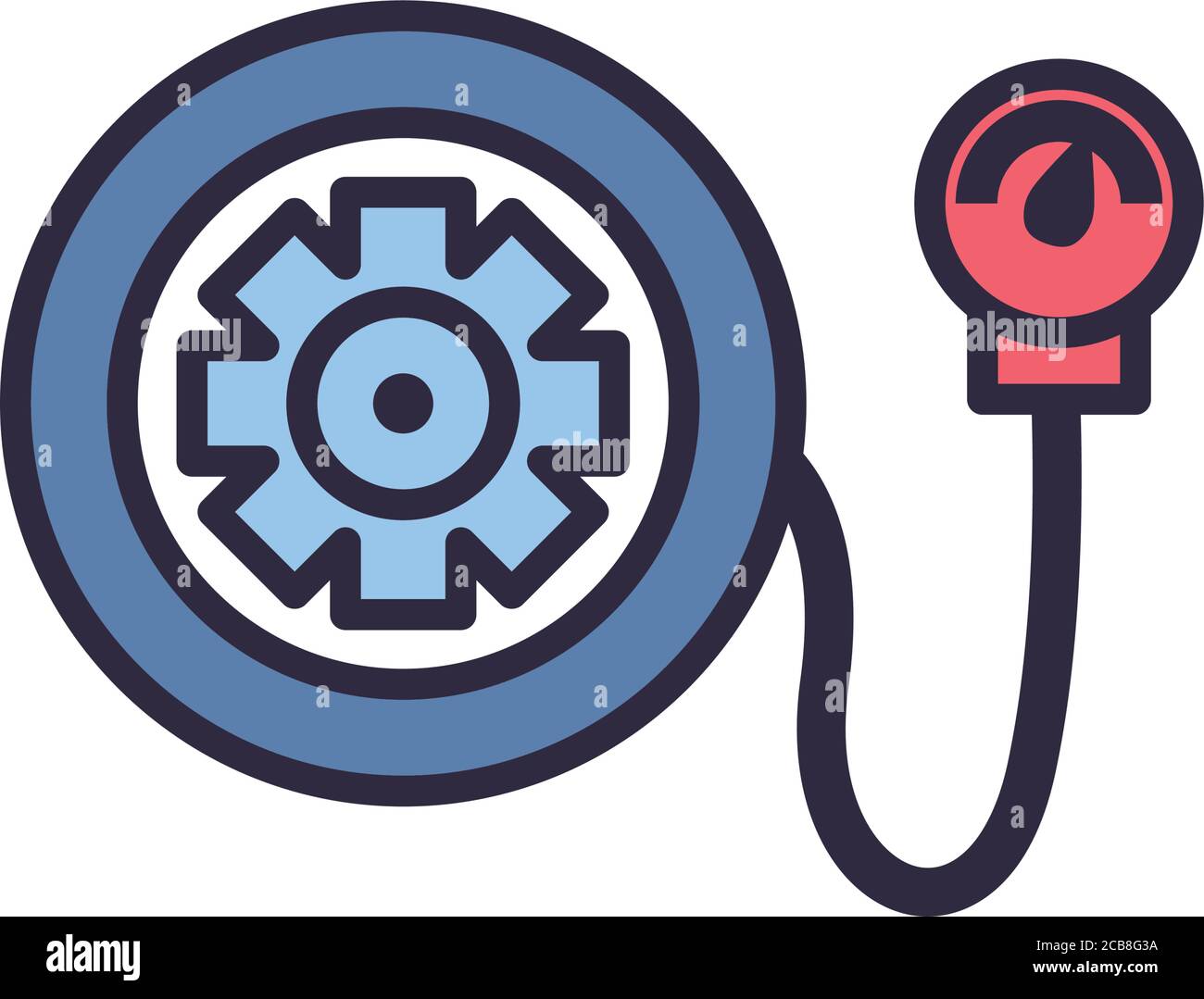 Roue de voiture avec ligne de jauge et design d'icône de style de remplissage, service de réparation et illustration de véhicule thème Vector Illustration de Vecteur
