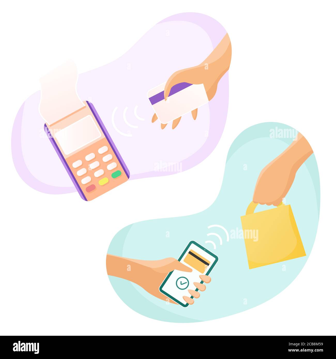 Illustration du scénario de paiement électronique. NFC, acheteur payant par carte de crédit, utilisant le terminal POS clipart isolé sur fond blanc. Machine de paiement par carte de débit, élément de conception du système de facturation électronique Illustration de Vecteur