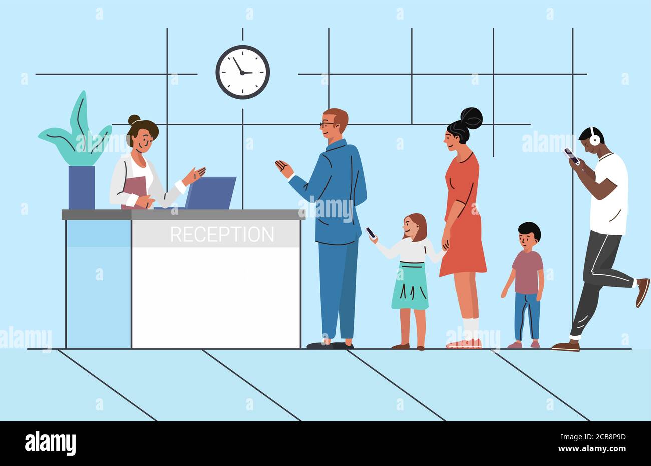 Illustration vectorielle plate des personnes en file d'attente. Réception de la banque. Clients, clients en attente de consultation avec Manager concept. Femmes et hommes avec des enfants debout dans les personnages de dessin animé de ligne Illustration de Vecteur Illustration vectorielle plate des personnes en file d'attente. Réception de la banque. Clients, clients en attente de consultation avec Manager concept. Femmes et hommes avec des enfants debout dans les personnages de dessin animé de ligne Illustration de Vecteur