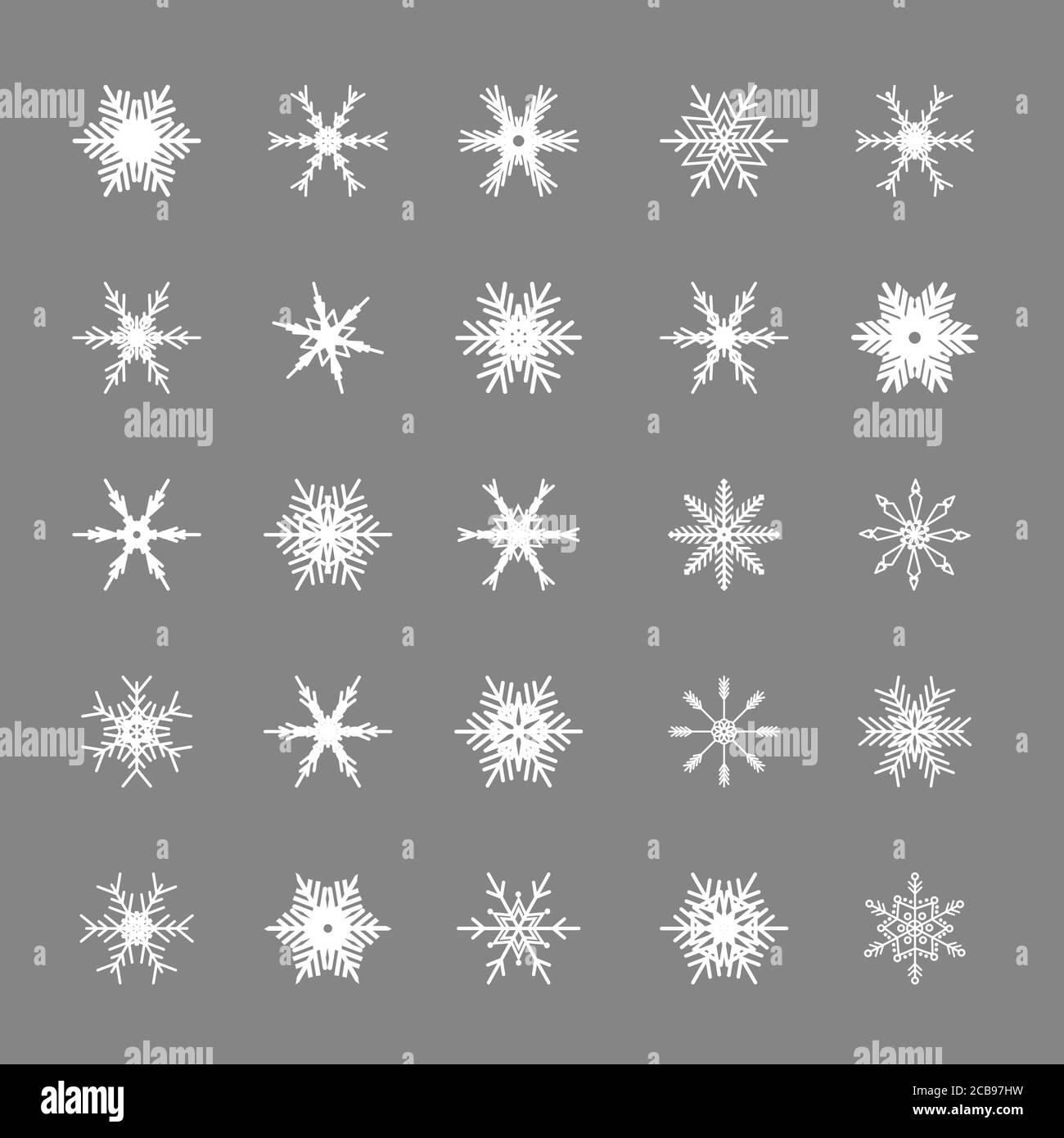 Flocons de neige blancs isolés sur fond gris. Éléments de neige pour la bonne année et les fêtes de Noël joyeux carte de voeux décoration. Magnifique Illustration de Vecteur