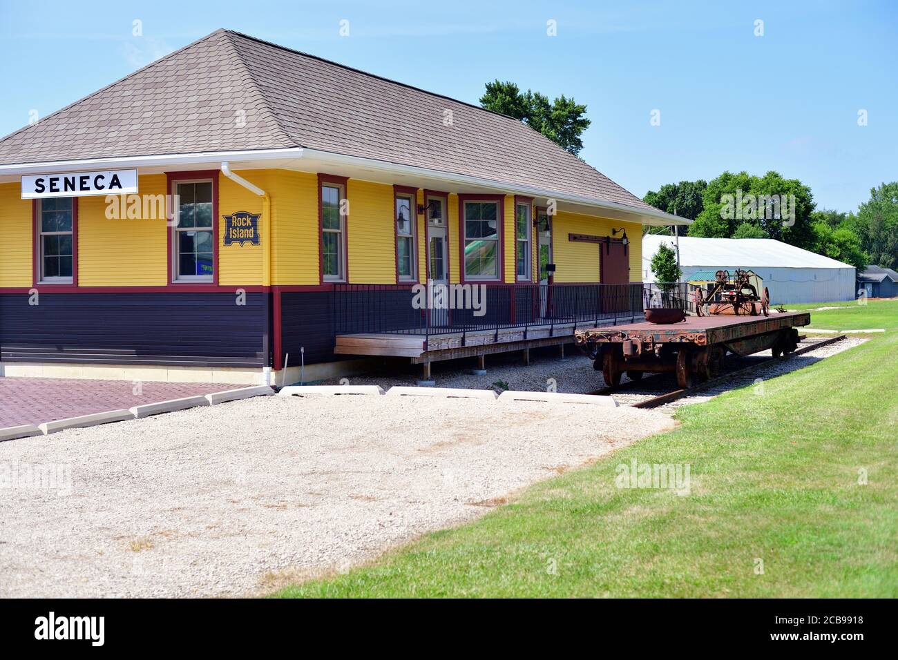 Seneca, Illinois, États-Unis. Seneca Station dépôt de chemin de fer restauré dans sa communauté de noms. Banque D'Images