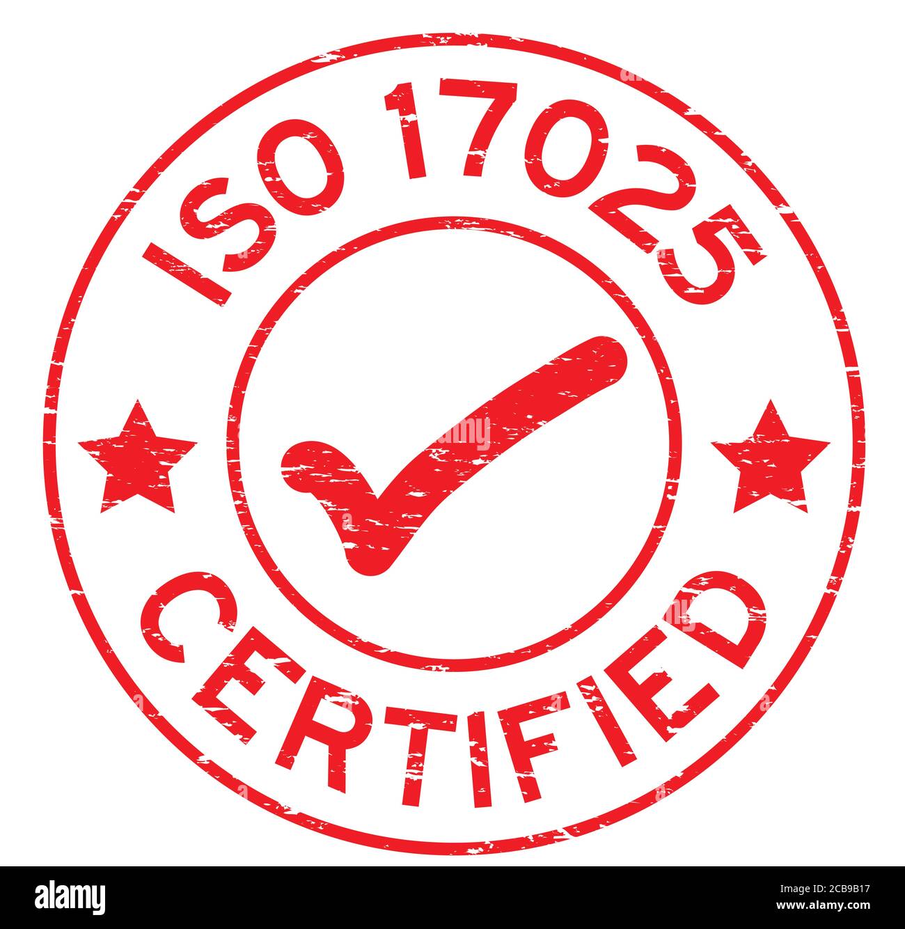 Rouge grunge ISO 17025 certifié avec le caoutchouc rond Mark Icon cachet sur fond blanc Illustration de Vecteur