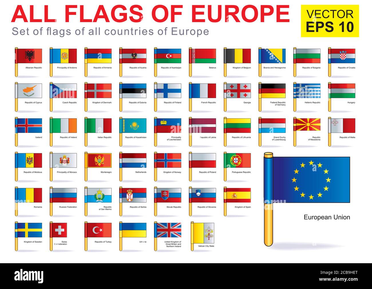 Tous les drapeaux de l'Europe, collection de vecteurs complète Image